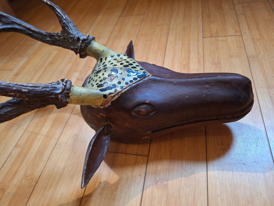 Image 1 of Solid Wood Deer Head With Real Antlers, Java, Indonesia