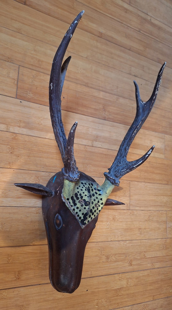 Image 1 of Solid Wood Deer Head With Real Antlers, Java, Indonesia