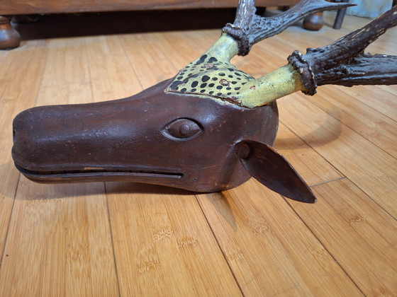 Image 1 of Solid Wood Deer Head With Real Antlers, Java, Indonesia