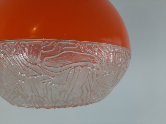 Image 1 of Lampada a sospensione vintage anni '70, lampada a sospensione a globo arancione in plastica 