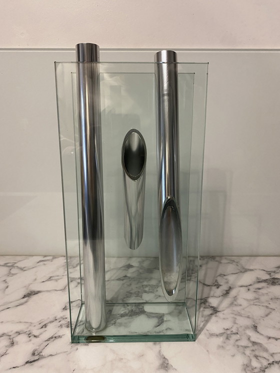 Image 1 of Lisa Mori Vase From Inn Kristall . Origin Austria. Crystal, Glass , Aluminum. Height 39Cm, Width 17Cm, Depth 9Cm.