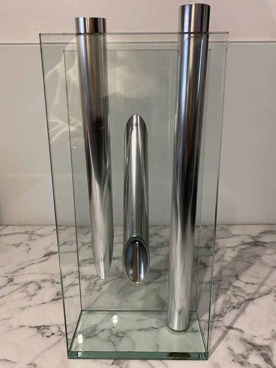 Image 1 of Lisa Mori Vase From Inn Kristall . Origin Austria. Crystal, Glass , Aluminum. Height 39Cm, Width 17Cm, Depth 9Cm.