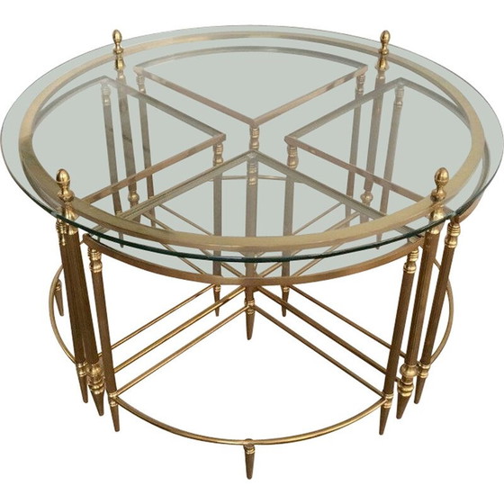 Image 1 of Round vintage brass coffee table for La Maison Baguès, France 1940