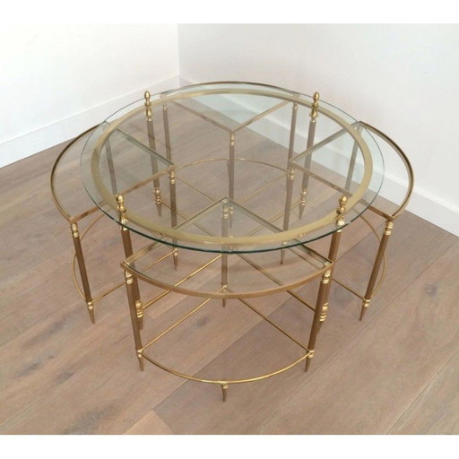 Round vintage brass coffee table for La Maison Baguès, France 1940