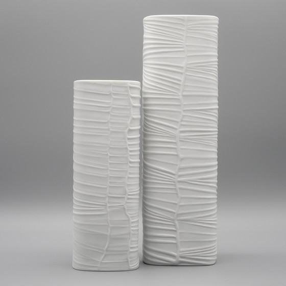 Image 1 of Rosenthal Studio-Linie Bisque Porcelain Vase Duo 30 CM + 22 CM By Werner Schreib