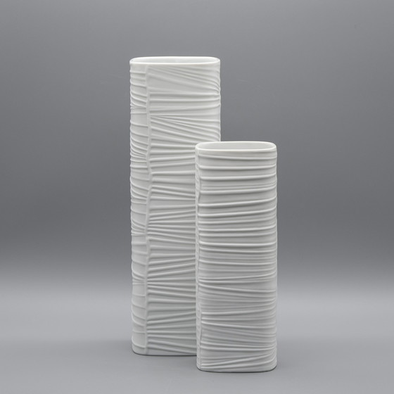 Image 1 of Rosenthal Studio-Linie Bisque Porcelain Vase Duo 30 CM + 22 CM By Werner Schreib