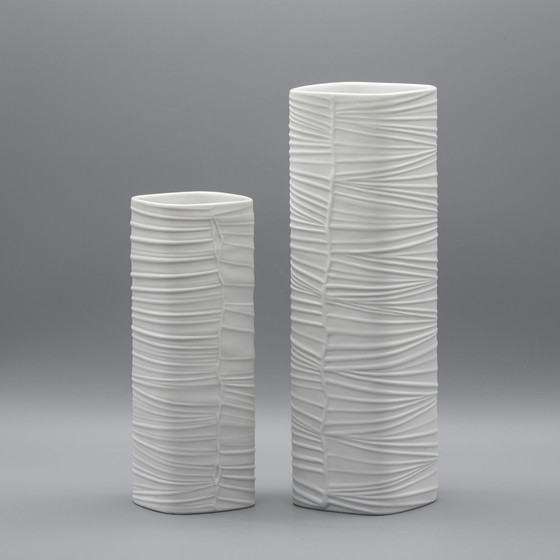 Image 1 of Rosenthal Studio-Linie Bisque Porcelain Vase Duo 30 CM + 22 CM By Werner Schreib