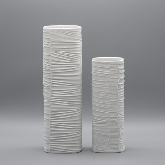 Image 1 of Rosenthal Studio-Linie Bisque Porcelain Vase Duo 30 CM + 22 CM By Werner Schreib