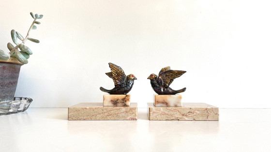 Image 1 of Greenhouse French Art Deco Books Birds On Marble