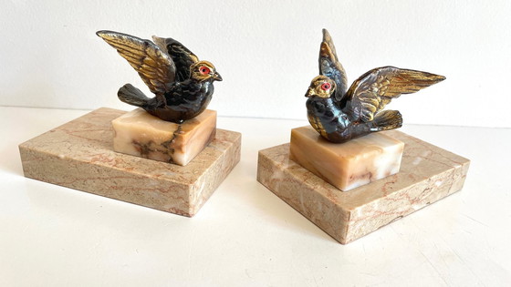 Image 1 of Greenhouse French Art Deco Books Birds On Marble