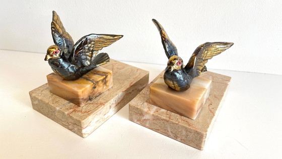 Image 1 of Greenhouse French Art Deco Books Birds On Marble