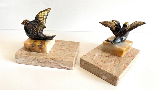 Image 1 of Greenhouse French Art Deco Books Birds On Marble