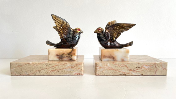 Image 1 of Greenhouse French Art Deco Books Birds On Marble