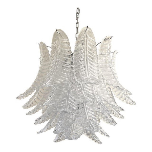 Contemporary Italian Transparent “Felci” Murano Glass Chandelier