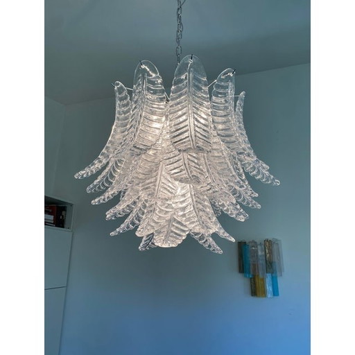 Contemporary Italian Transparent “Felci” Murano Glass Chandelier