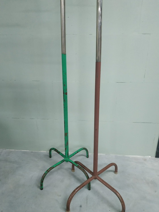 Image 1 of Vintage Industrial Metal Chrome Coat Rack (2 Pieces/Colors Present)