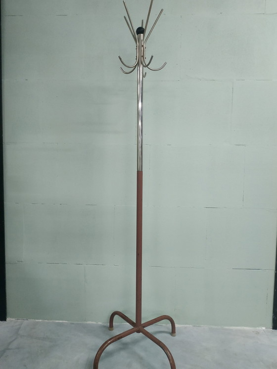 Image 1 of Vintage Industrial Metal Chrome Coat Rack (2 Pieces/Colors Present)