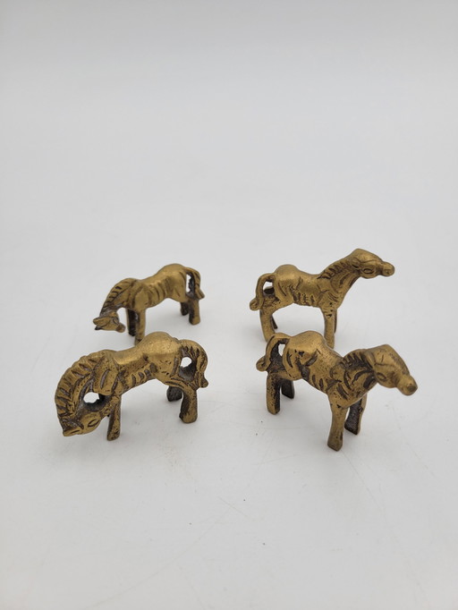 Set Of 4 Brass Horses