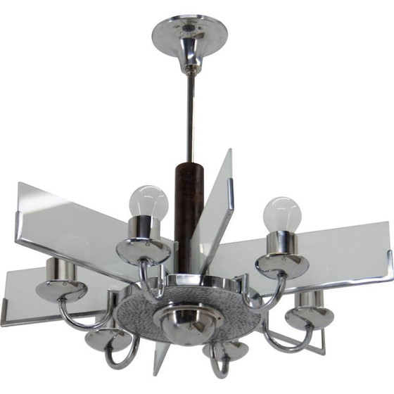 Image 1 of Lampadario cromato vintage art déco a 6 fiamme, 1940