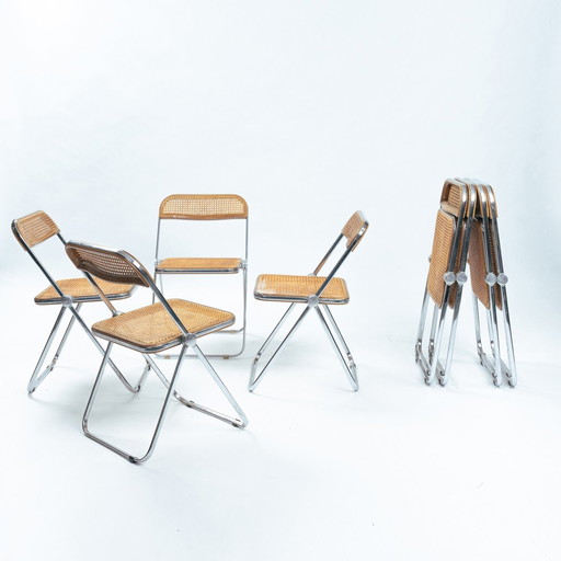 Giancarlo Piretti Anonima Castelli Plia Folding Chairs, Webbing, 8, Italy, 1967