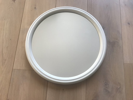 Vintage Tiger LARGE mirror 50 cm - beige round wall mirror - Netherlands, 1970s