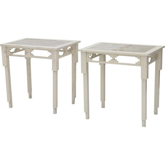 Image 1 of Pair of vintage consoles with marble top, 1930s