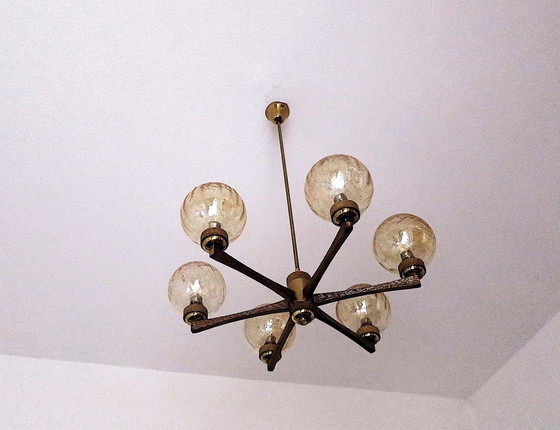 Image 1 of Angelo Brotto Gold-Plated Brass Chandelier For Esperia