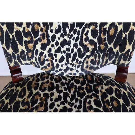 Image 1 of Set of 4 vintage solid beechwood and leopard print chairs, 1960s