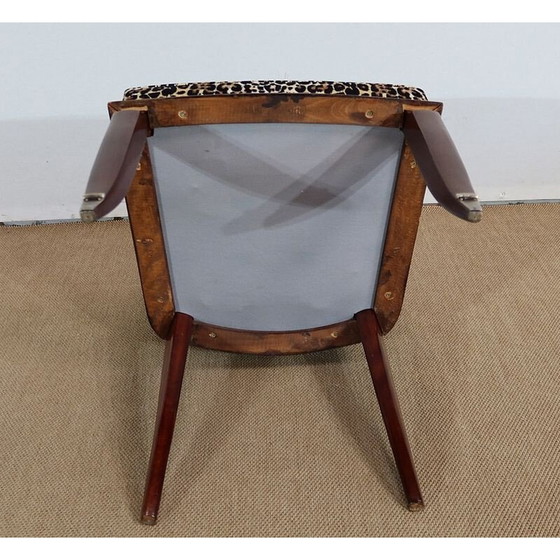 Image 1 of Set of 4 vintage solid beechwood and leopard print chairs, 1960s