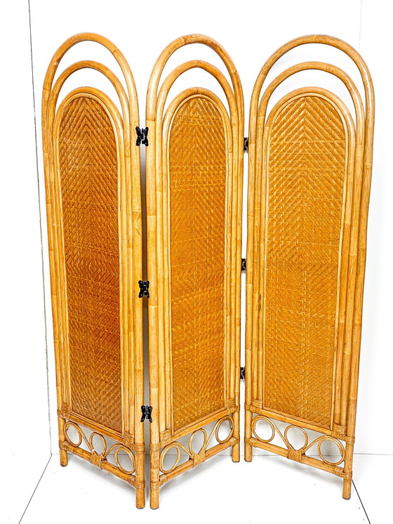 Image 1 of Rattan folding screen room divider