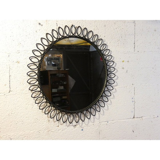 Image 1 of Specchio circolare vintage in metallo laccato nero, 1950