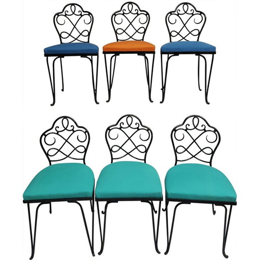 Set of 6 chairs in wrought iron, René PROU - 1930s