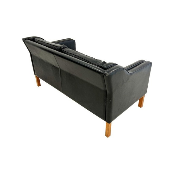 Image 1 of Vintage black 2 seat Danish Mogensen sofa