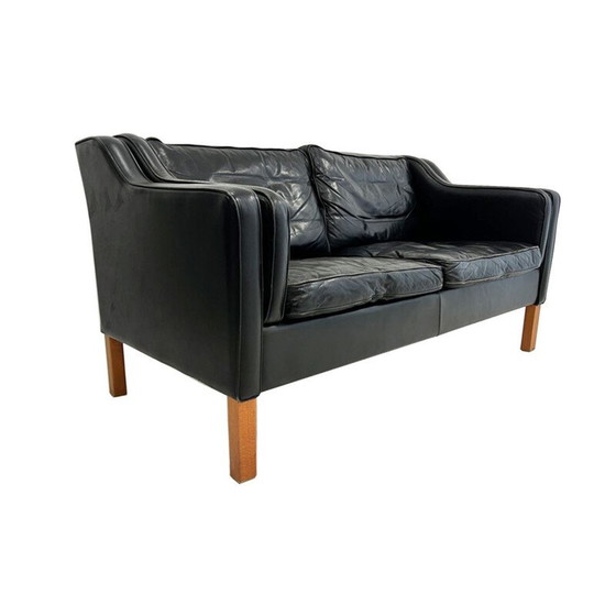 Image 1 of Vintage black 2 seat Danish Mogensen sofa