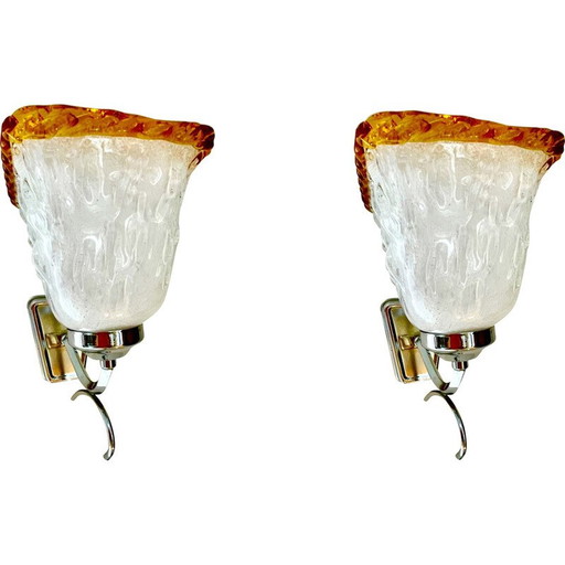 Pair of Wall Lights in Murano glass by Mazzega, Italy 1970