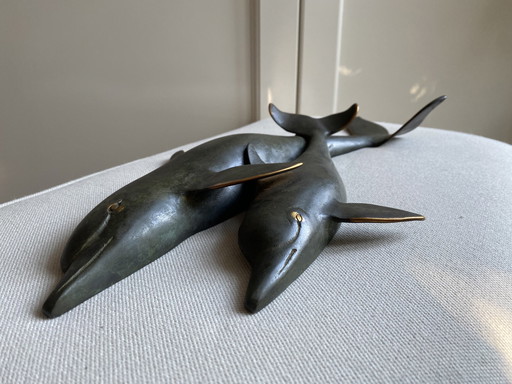 Bronze Wall Decoration Of 2 Dolphins From 1950/1960