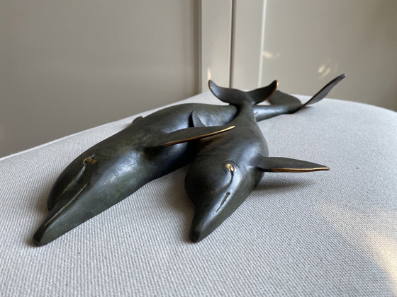 Image 1 of Bronze Wall Decoration Of 2 Dolphins From 1950/1960