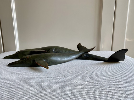 Image 1 of Bronze Wall Decoration Of 2 Dolphins From 1950/1960