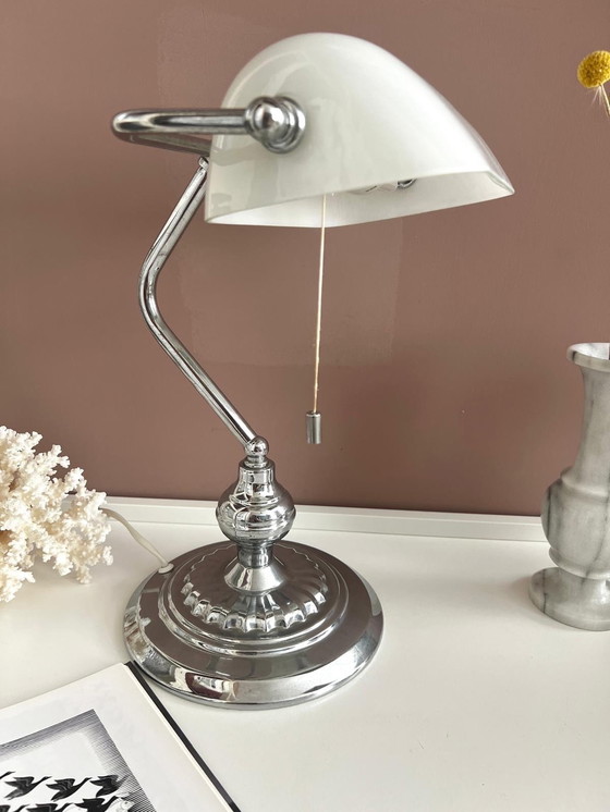 Image 1 of Bench Lamp Notary Lamp White Opaline Glass And Chrome