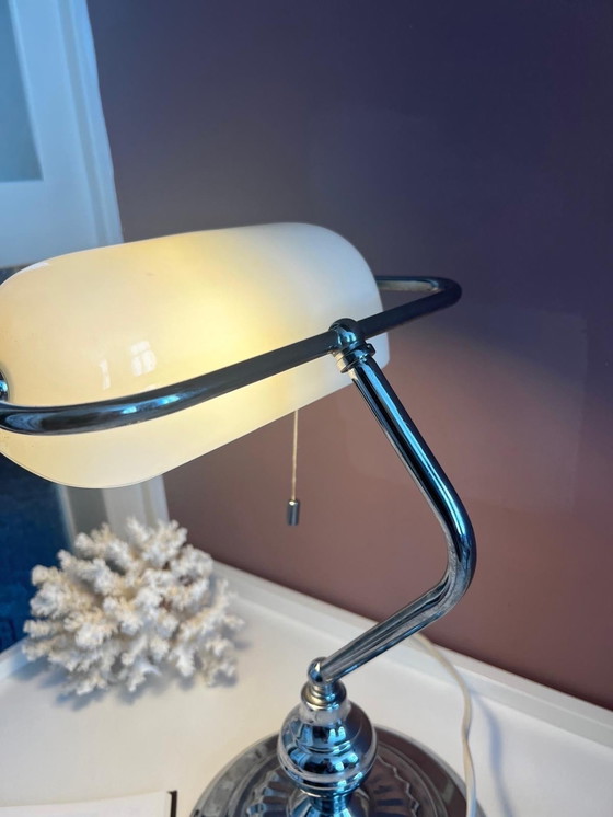 Image 1 of Bench Lamp Notary Lamp White Opaline Glass And Chrome