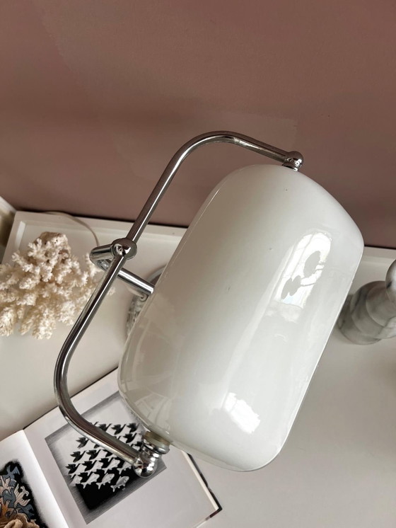 Image 1 of Bench Lamp Notary Lamp White Opaline Glass And Chrome