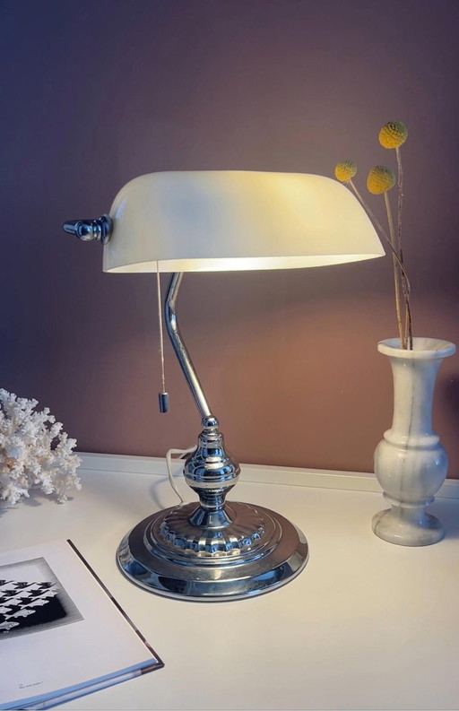 Bench Lamp Notary Lamp White Opaline Glass And Chrome