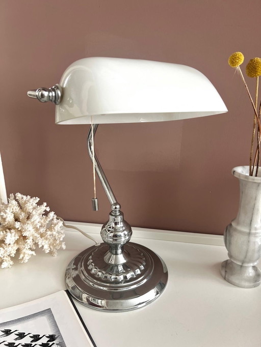 Bench Lamp Notary Lamp White Opaline Glass And Chrome