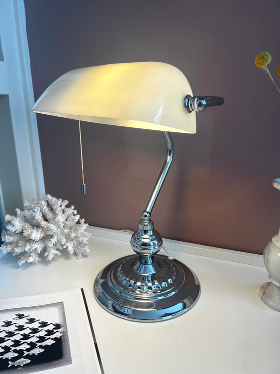 Image 1 of Bench Lamp Notary Lamp White Opaline Glass And Chrome