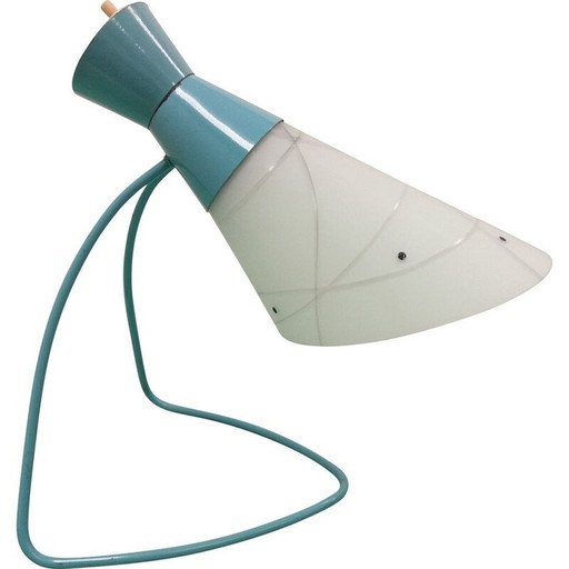 Lampada da tavolo vintage in metallo e vetro, Cecoslovacchia 1958