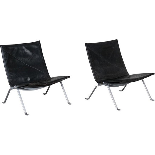 Pair of mid-century leather armchairs by Poul Kjærholm for E. Kold Christensen, Denmark 1956