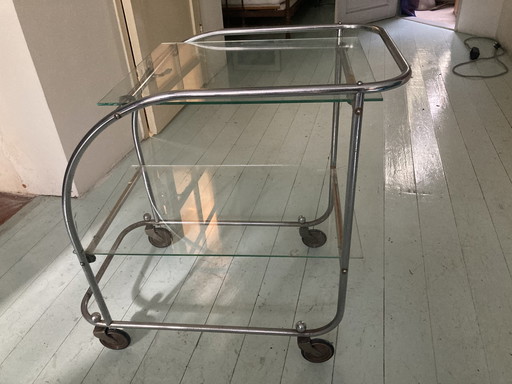 Vintage Side Table On Wheels