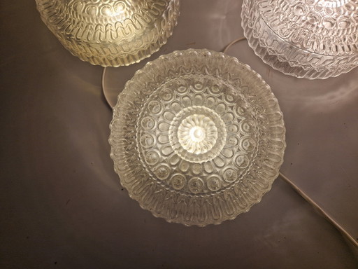 3 Mid Century Glass Ceiling Or Wall Lamps