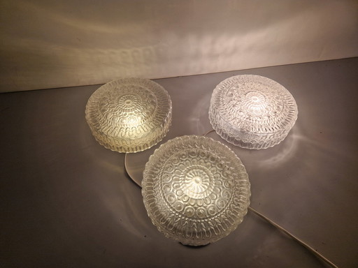 3 Mid Century Glass Ceiling Or Wall Lamps