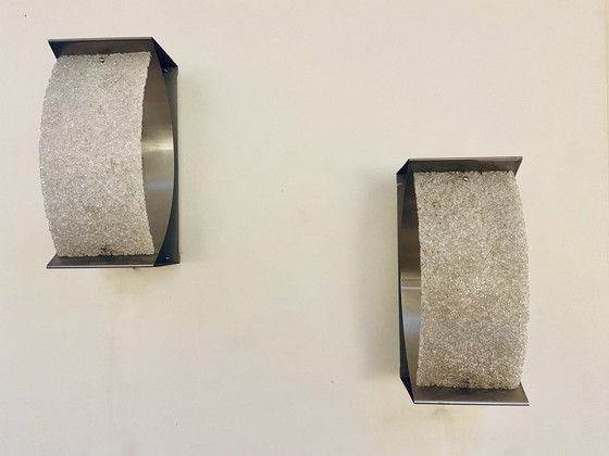 Image 1 of Pair Of Brushed Steel And Perspex Wall Lights, Circa 1970.